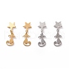304 Stainless Steel Cat with Star Dangle Stud Earrings for Women EJEW-G328-10-1