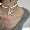 Bohemian Resin Starfish Pendant Double Strands White Imitation Leather Cord Necklaces for Beach FS-WG78CDF-01-2