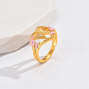 Heart & Flower Brass Pearl Pink Enamel Adjustable Finger Rings FS-WG8B9BA-21-1