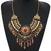 Ethnic Style Zinc Alloy Pave Synthetic Turquoise Teardrop Statement Chunky Bib Necklaces for Women FS-WG23959-02-1