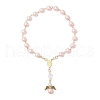 Baking Painted Pearlized Glass Pearl Round Bead with Tibetan Style Alloy Fairy Wing Beads and K9 Glass and 304 Stainless Steel Open Jump Rings Bracelets BJEW-JB11776-3