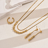 Vintage Stainless Steel Round Beaded Double-Layer Necklaces & Earrings & Cuff Rings Set for Women Party GW6989-1