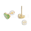 Natural Shell & Enamel Heart Stud Earrings with Cubic Zirconia EJEW-N011-79B-1