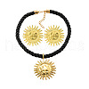Sun Alloy with Polyester Cord Pendant Necklace & Stud Earrings Sets FS-WG0CA25-02-2