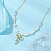 Bowknot Alloy Shell Pearl Pendants Necklaces NJEW-TA00152-2