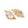 Brass Pave Clear Cubic Zirconia Double Heart Connector Charms KK-P308-74G-2