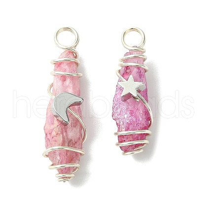 2Pcs Electroplated Natural Quartz Crystal Dyed Copper Wire Wrapped Pendants PALLOY-JF03170-02-1