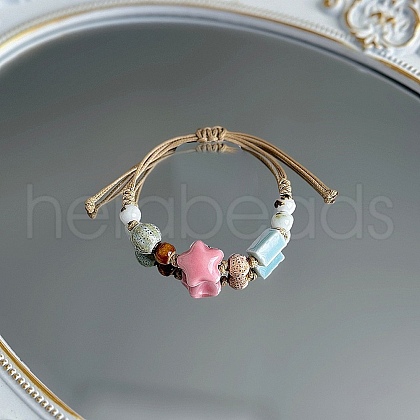 Porcelain Beads Braided Bead Bracelets for Women FS-WG0D046-06-1