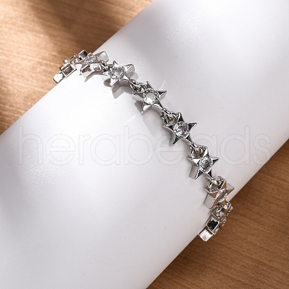 Brass Micro Pave Clear Cubic Zirconia Link Bracelets for Women BJEW-D342-01P-1