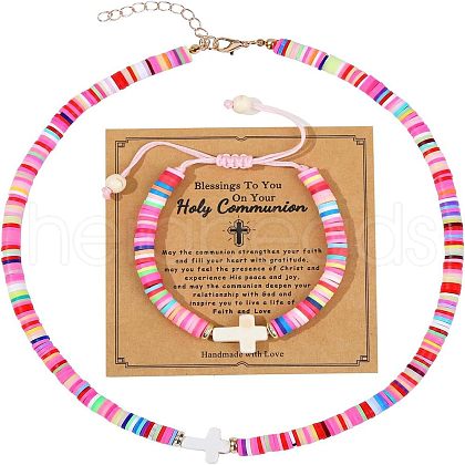 Polymer Clay Disc Beads Bracelets & Necklaces Sets FS-WG9F44C-01-1