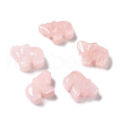 Natural Rose Quartz Rhinoceros Healing  Figurines DJEW-Z005-04-1