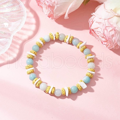 Round Natural Amazonite Beads Stretch Bracelets BJEW-JB11818-01-1