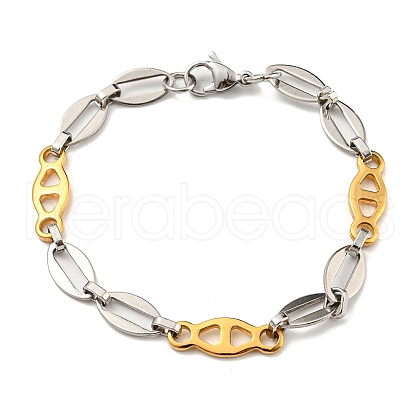 Two Tone 304 Stainless Steel Oval Link Chain Bracelet BJEW-B078-08GP-1