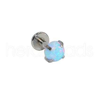 304 Stainless Steel Light Blue Synthetic Opal Internally Threaded Labrets For Women Men WGF4990-77-1