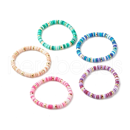 Polymer Clay Heishi Beads Stretch Bracelet BJEW-JB07204-1