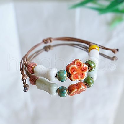 Flower Ceramic Beads Braided Bead Bracelets FS-WGBFE2E-10-1
