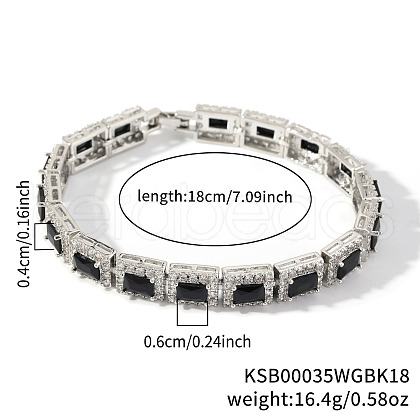 Elegant Brass Cubic Zirconia Rectangle Link Chain Bracelets for Women OJ6421-1-1