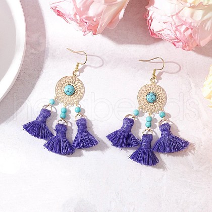 304 Stainless Steel Polycotton Tassel Chandelier Earrings EJEW-JE06452-03-1