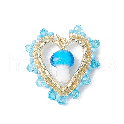 Mushroom Handmade Lampwork with Grade A Round Glass Seed Beads and Rack Plating Alloy Open Back Bezel Pendants and Electroplate Glass Beads Pendants PALLOY-MZ00689-03-1