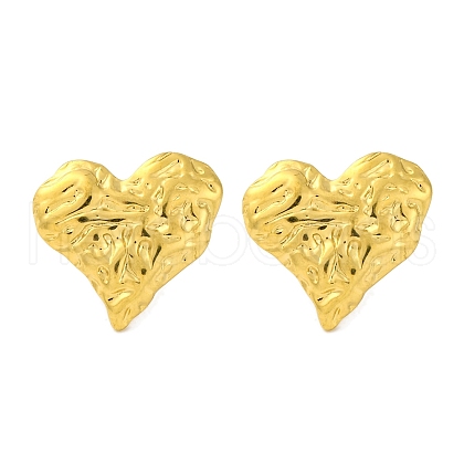 Ion Plating(IP) 304 Stainless Steel Textured Heart Stud Earrings EJEW-D281-17G-1