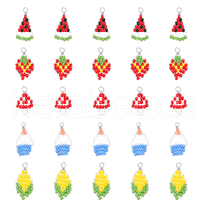 CHGCRAFT 30Pcs 5 Styles Baking Paint Glass Seed Beaded Pendants FIND-CA0006-25-1