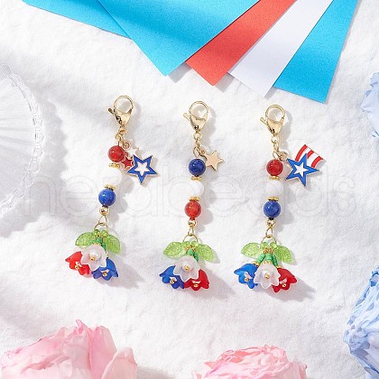 Handmade Glass Seed Beaded and Acylic Flower Pendant Decorations Sets HJEW-MZ00253-1