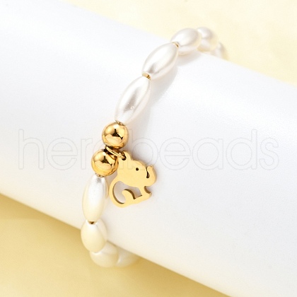 304 Stainless Steel Elephant Charm Bracelets for Women BJEW-C098-13G-1