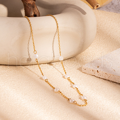 Simple and Elegant Stainless Steel & Natural Freshwater Pearl Link Chain Necklaces for Women FO7311-3-1
