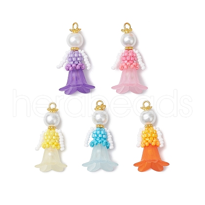 Glass Seed Beaded Flower Figurine Pendants PALLOY-MZ00686-1