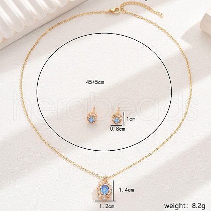 Elegant Vintage Micro Pave Cubic Zirconia Oval Necklace & Stud Earrings Set for Women AT7277-1-1
