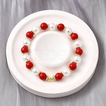 ABS Imitation Pearl Round Beads Stretch Bracelets for Women BJEW-D317-10B-G-1