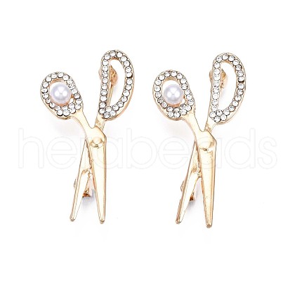 Crystal Rhinestone Scissor Lapel Pin with Plastic Pearl JEWB-N007-061-1