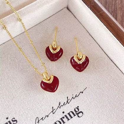 Special-Interest Style Alloy Enamel Stud Earrings & Pendant Necklaces Sets FS-WGC026C-01-1