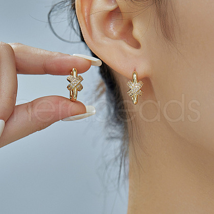 Elegant Brass Clear Cubic Zirconia X-shaped Hoop Earrings KK9817-1