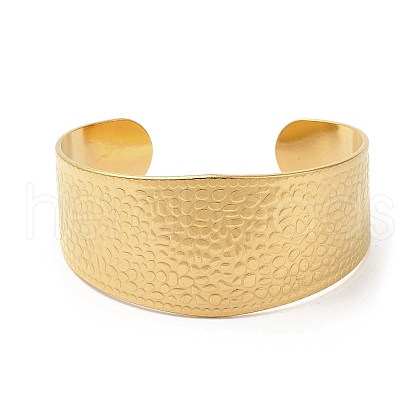 Ion Plating(IP) 304 Stainless Steel Textured Wide Cuff Bangles for Women BJEW-L682-014G-1