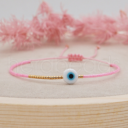 Adjustable Lanmpword Evil Eye Braided Bead Bracelet ZW2937-14-1