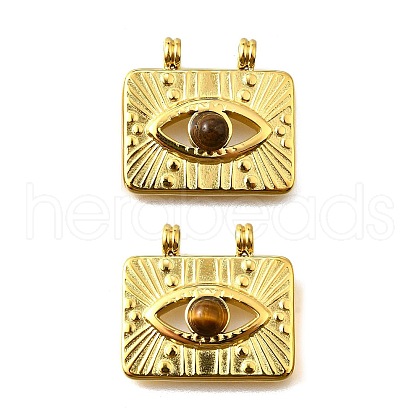 304 Stainless Steel Pave Natural Tiger Eye Pendants STAS-K263-81G-02-1