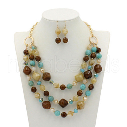 Alloy & Resin Beaded Multilayer Necklaces & Dangle Earrings Sets FS-WGF1004-04-1