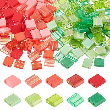   200Pcs 10 Color Two Tone 2-Hole Striped Seed Beads SEED-PH0001-54-1