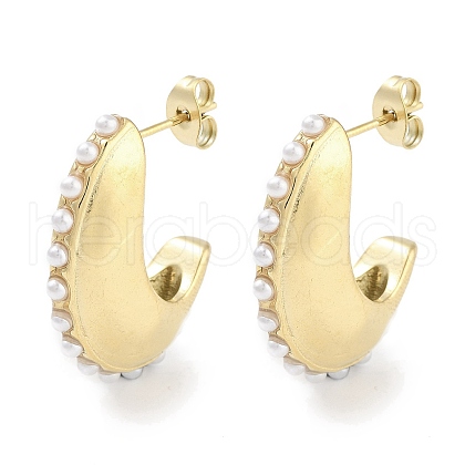 304 Stainless Steel ABS Plastic Imitation Pearl Stud Earrings for Women EJEW-L283-095G-1