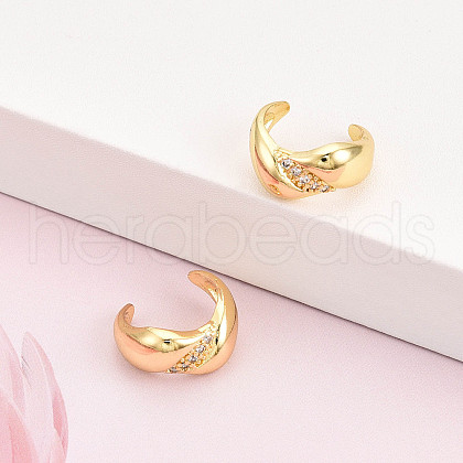 Brass Micro Pave Clear Cubic Zirconia Cuff Earrings KK-T074-37G-1
