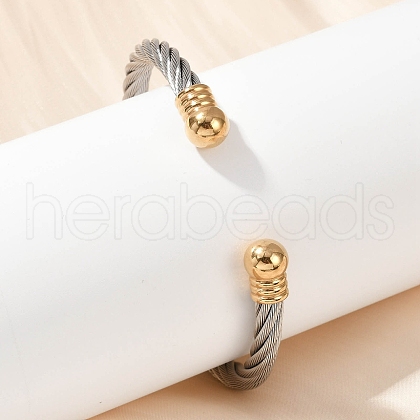 304 Stainless Steel Cuff Bangles BJEW-M136-01A-PG-1
