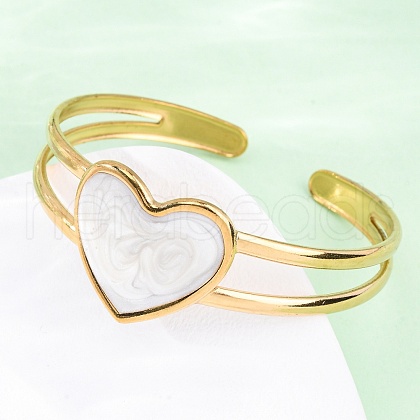 304 Stainless Steel Enamel Cuff Bangles BJEW-D306-01G-1