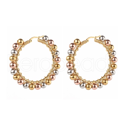 304 Stainless Steel Beaded Hoop Earrings EJEW-JE04544-02-1