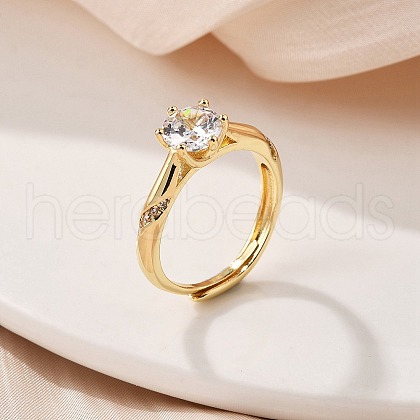 Brass Micro Pave Clear Cubic Zirconia Finger Rings for Women RJEW-U049-05G-1