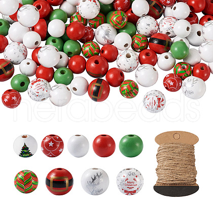 Craftdady 9 Styles Painted Christmas Natural Wood Beads WOOD-CD0001-35-1