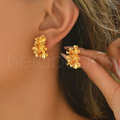 Brass C-Shaped with Flower Stud Earrings IF6641-2-1