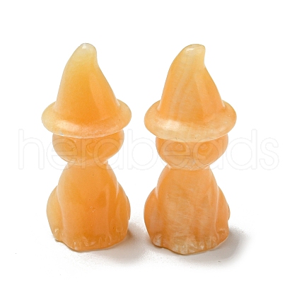 Natural Topaz Jade Carved Healing Cat with Witch Hat Figurines DJEW-D012-07I-1