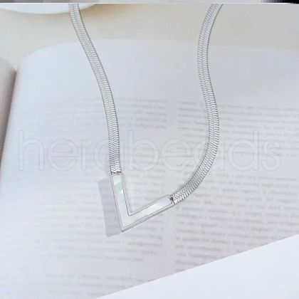 Letter V 304 Stainless Steel with Natural Shell Pendant Necklaces FS-WGFDEEC-05-1