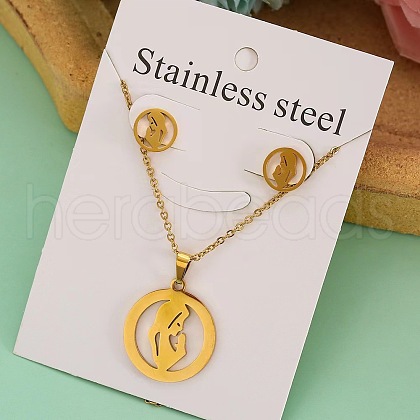 Stainless Steel Pendant Necklaces & Stud Earrings Sets FS-WG1A0DB-09-1